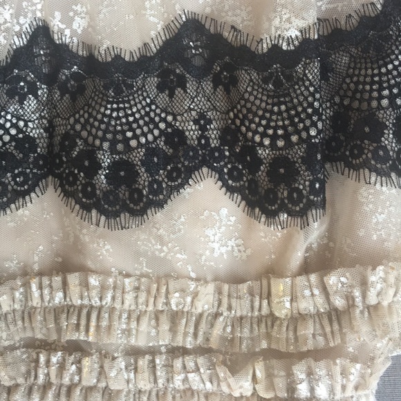 Free People Lace Metallic Fit Flare Dress Nude Blk - Picture 5 of 8